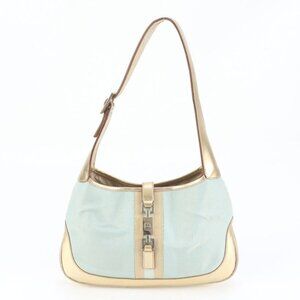 Gucci Jackie 001 Leather Nylon Shoulder Bag Hand Gold X Blue